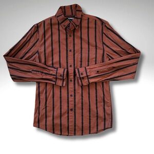 Women's Rust Brown and Black Striped Express Button-Down Shirt XS